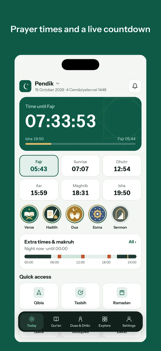 İbadet Vakti: today’s prayer times and countdown